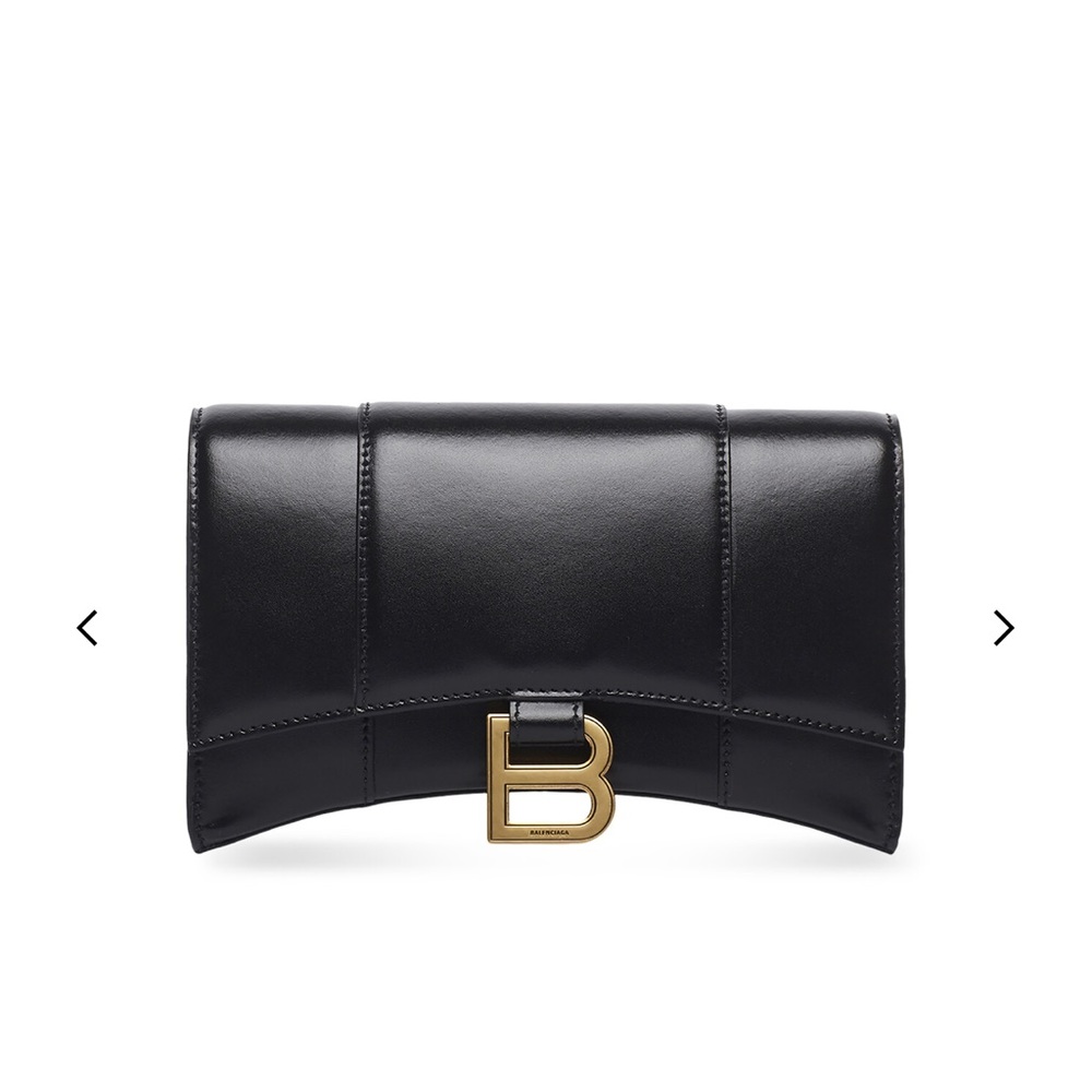 BALENCIAGA WOMEN'S HOURGLASS WALLET ON CHAIN BOX IN BLACK- NEVER WORN